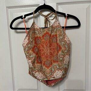 House of Harlow 1960 Orange paisley print halter top smocked back medium